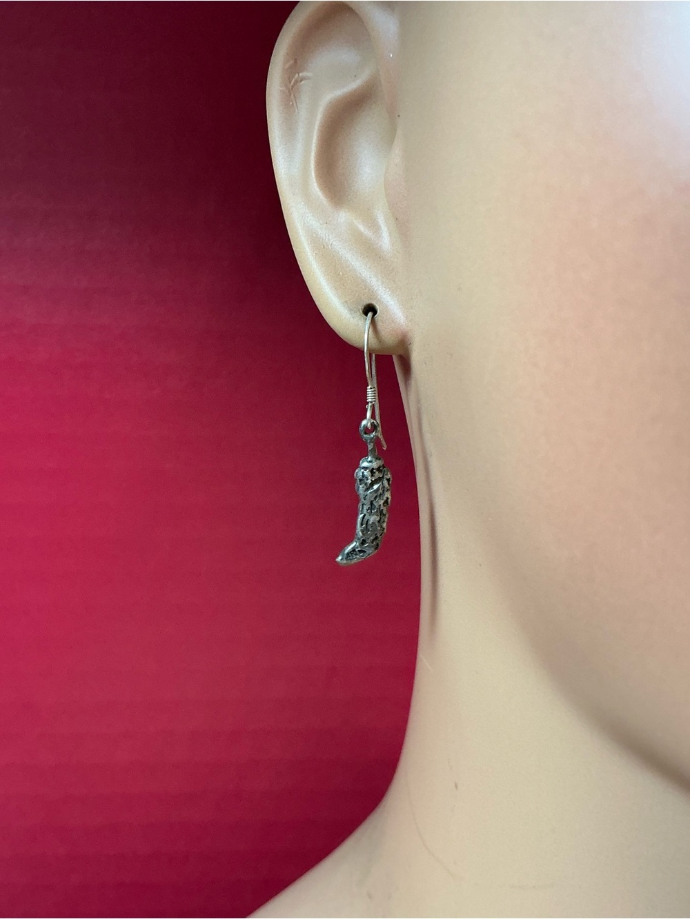 Sterling Silver Chili Peppers Dangle Earrings. 1.5 inches long